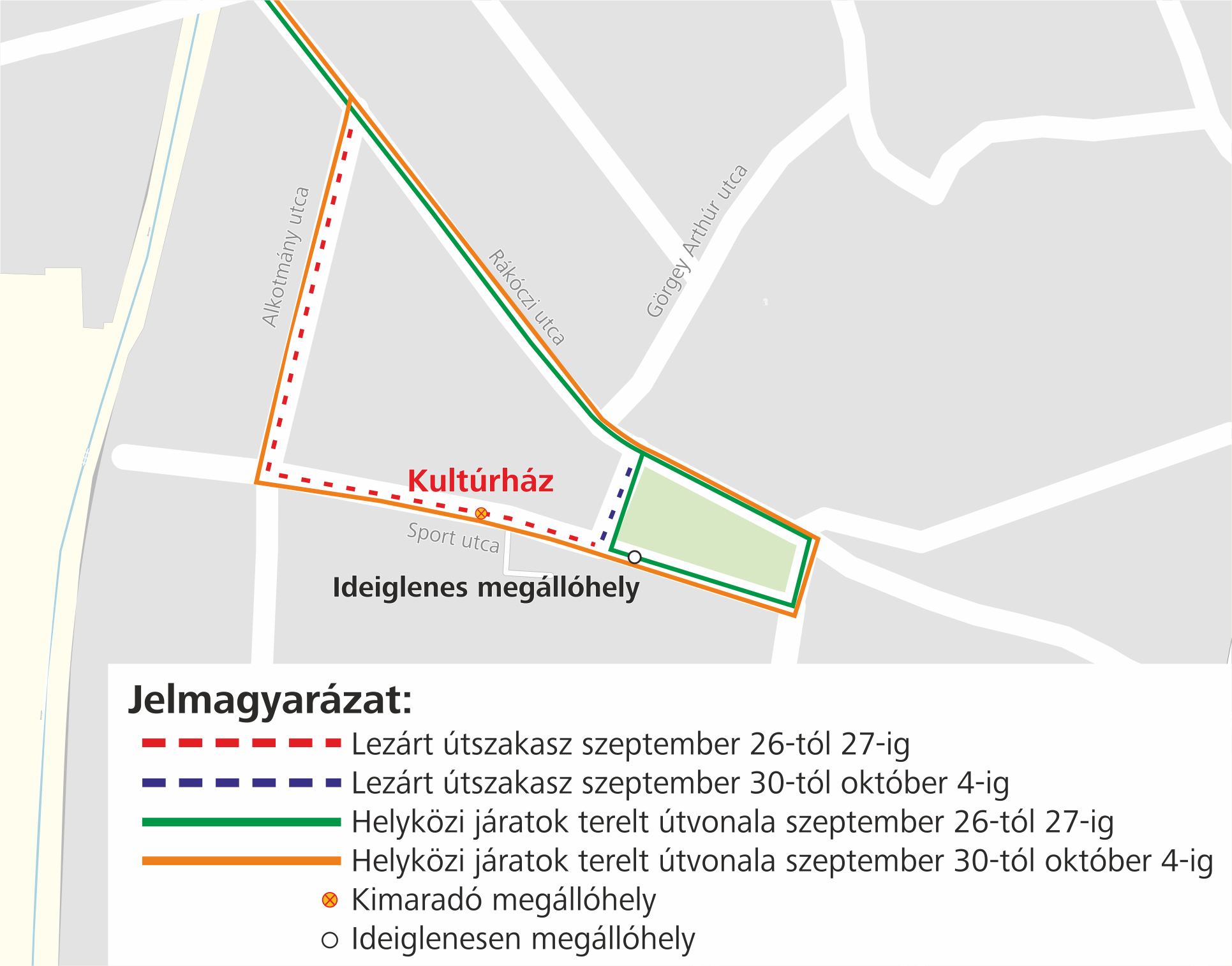 A képen a járatok terelt útvonala látható.