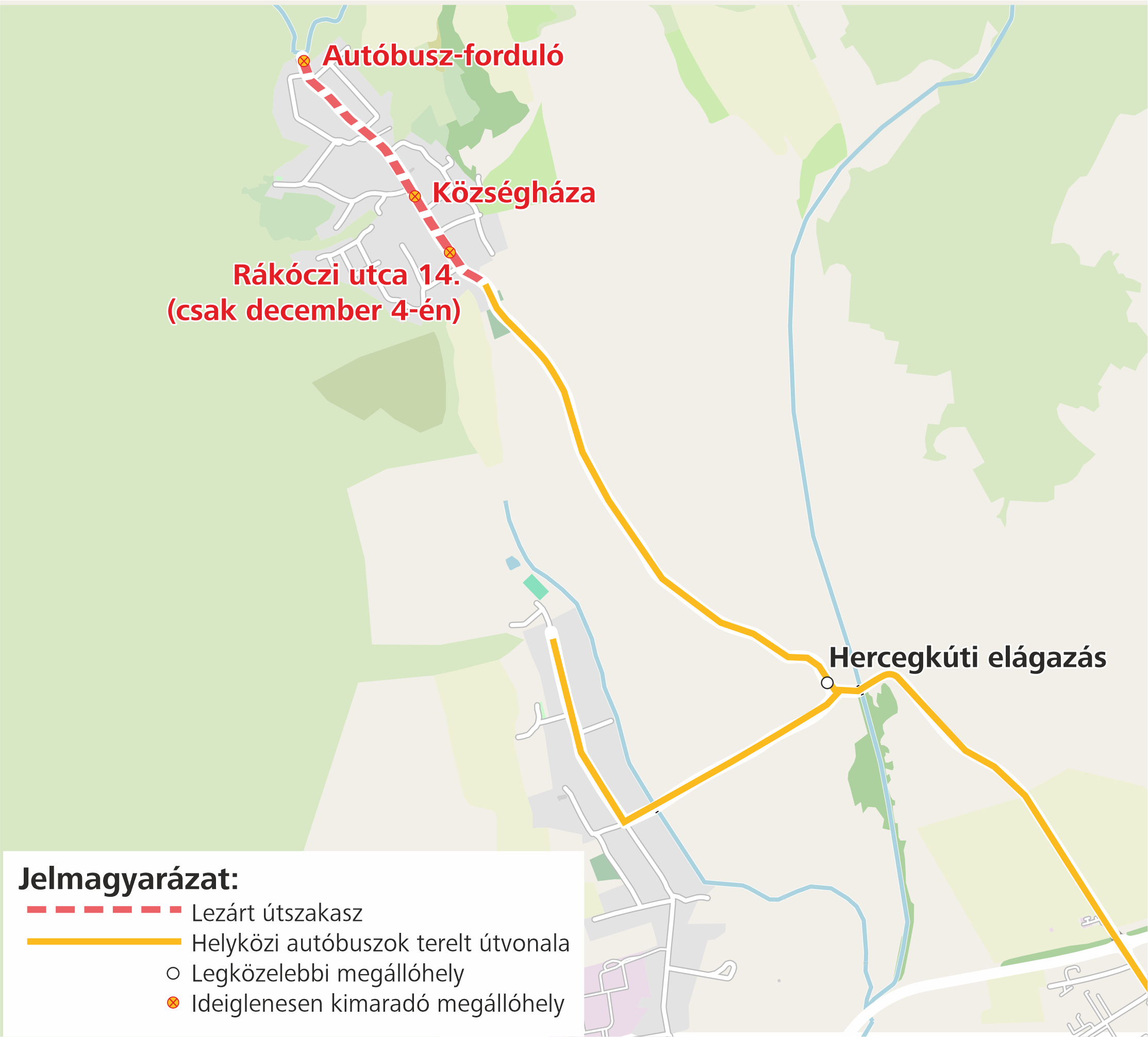 A képen a járatok terelt útvonala látható.