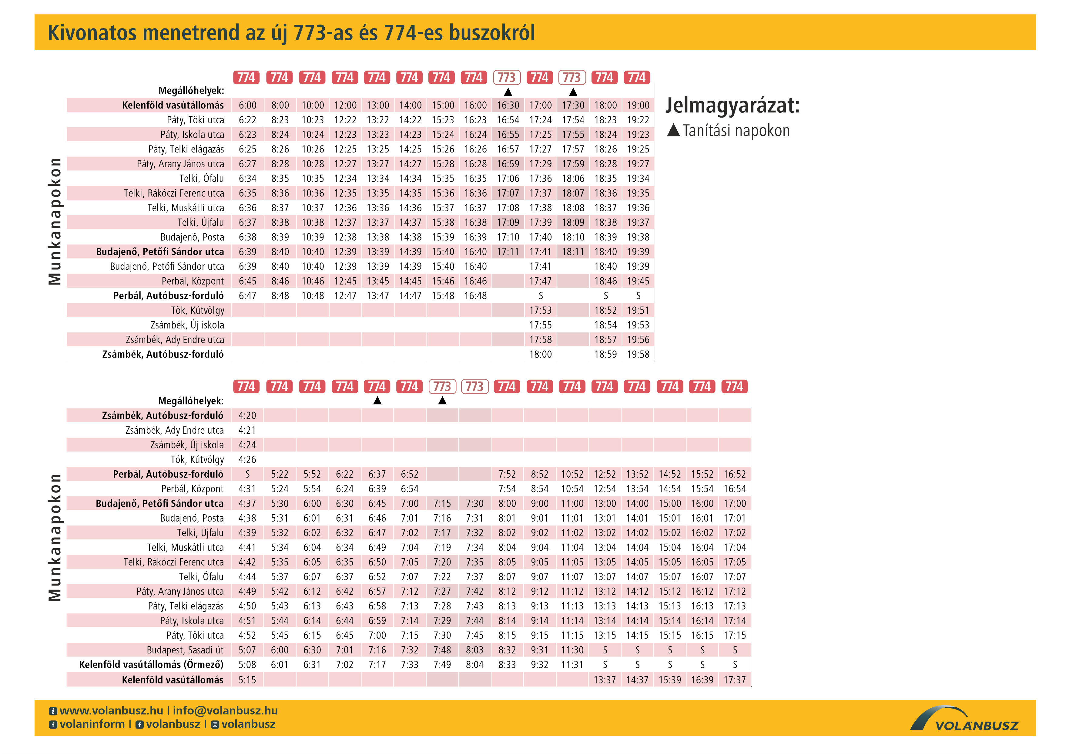 A 774-es busz kivonatos menetrendjének képe
