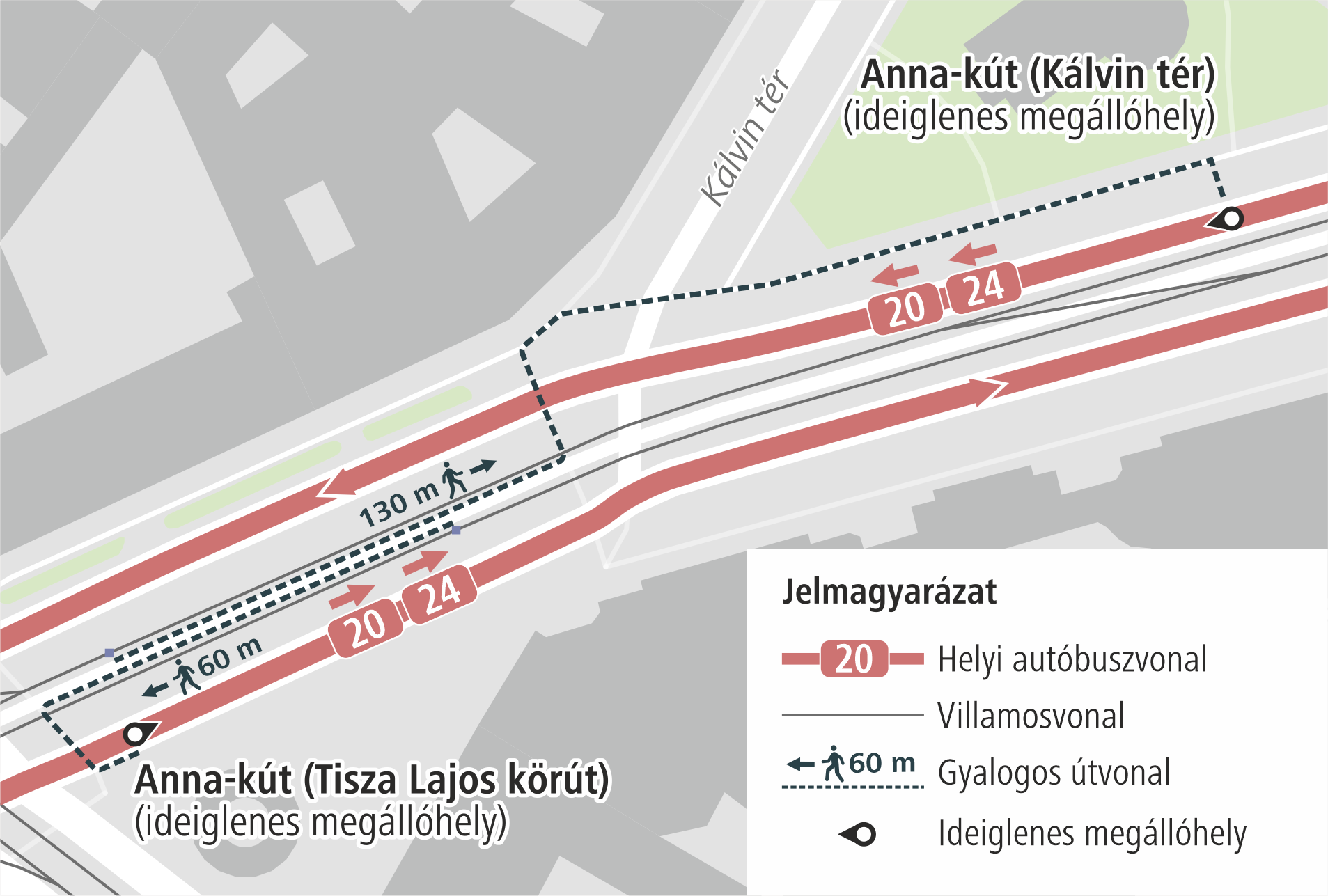 Szegeden munkálatok miatt áthelyezik az Anna-kút megállóhelyet, valamint lezárják a Dugonics tér (Dáni utca) megállót