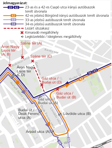 Rendezvény miatt a Gáz utcát lezárják, az érintett járatok terelve, a Deák Ferenc utcán és a Lövölde utcán át közlekednek.